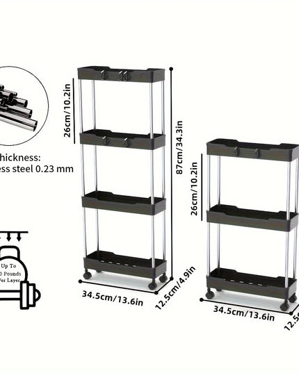 1pc Bathroom Storage Rack With Wheels, 3/4 Layer Rolling Utility Cart, Bathroom Storage Organizer, Multi-purpose Utility Cart, M