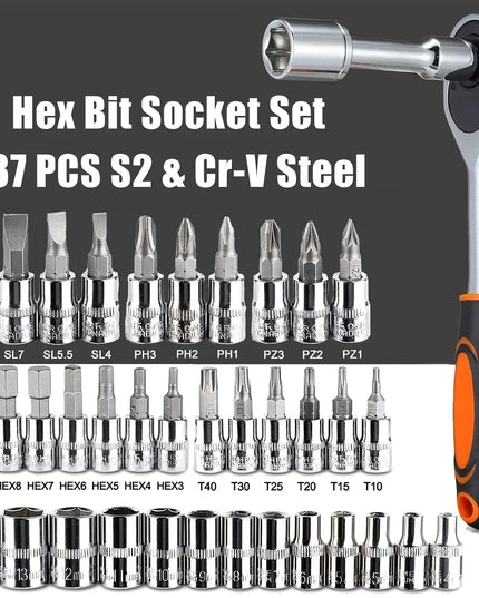 46-piece Auto Repair Combination Ratchet Wrench Toolbox, Auto Maintenance Vehicle-mounted Socket Repair Set Tools Kit