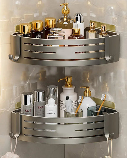 1-2PCS Shower Corner Shelf with Towel Bar Hook Space Aluminum Bathroom Shelf Without Drilling Shampoo Holder Bathroom Accessorie