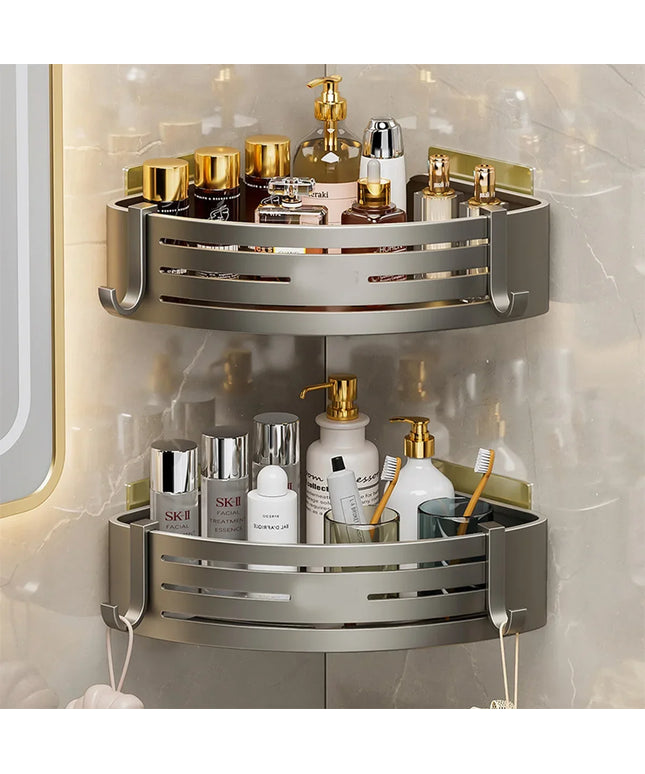 1-2PCS Shower Corner Shelf with Towel Bar Hook Space Aluminum Bathroom Shelf Without Drilling Shampoo Holder Bathroom Accessorie