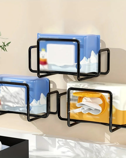 1pc Iron Wall Mount Paper Towel Dispenser Non-Drill Adhesive Wet Wipe Holder Towel Storage Box Ideal for Bathroom Kitchen Toilet