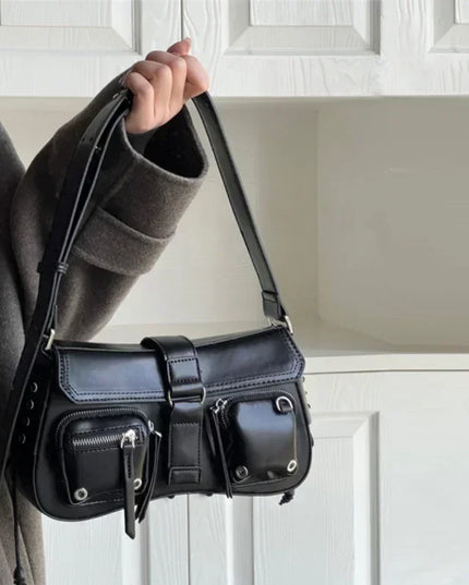 Y2K Korean Women Harajuku Vintage Gothic Black Hand Bag Aesthetic Elegant Punk Wallet Purse Handbags Shoulder Trend Tote Bags