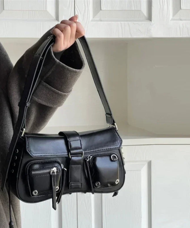 Y2K Korean Women Harajuku Vintage Gothic Black Hand Bag Aesthetic Elegant Punk Wallet Purse Handbags Shoulder Trend Tote Bags