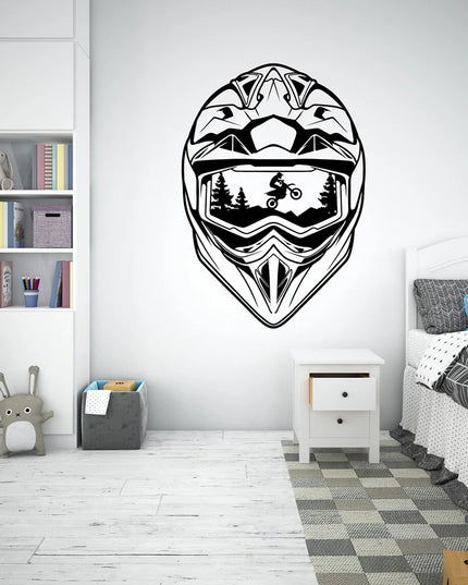 Large Helmet Motocross Wall Sticker Teen Playroom Helmet Motorcycle Wall Decal Bedroom  Home Decor