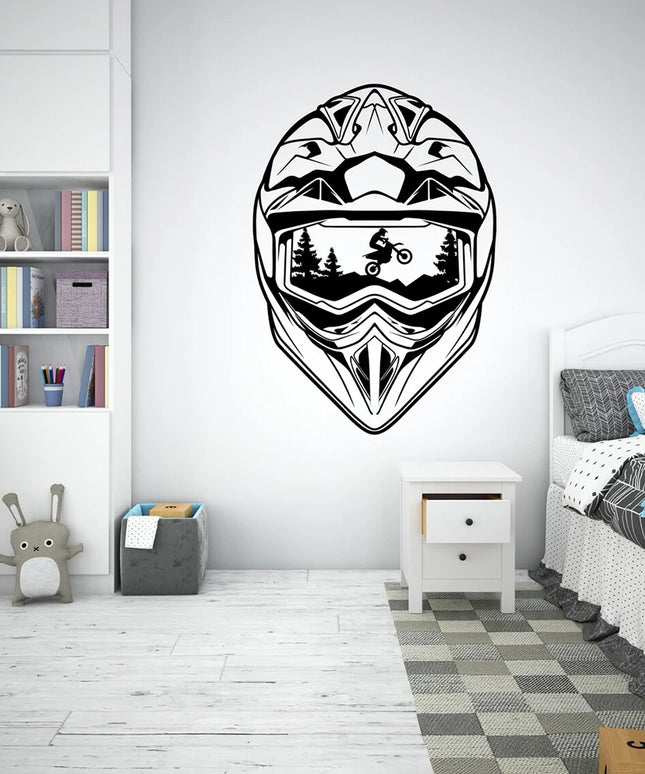Large Helmet Motocross Wall Sticker Teen Playroom Helmet Motorcycle Wall Decal Bedroom  Home Decor
