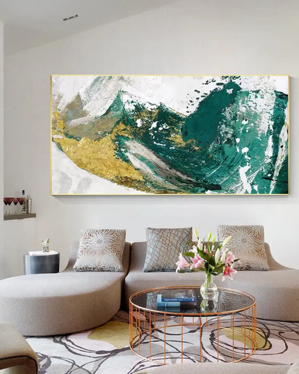Gold Foil Teal Green 3D Texture Abstract Painting On Canvas Livingroom Bedroom Large Luxury Gold Wall Art New Home Art Decor