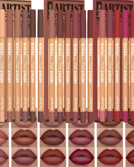 [Velvet Matte Lip Liner] 6pcs Long-Lasting Velvet Matte Lip Liner Pencils Set | Non-Drying & Perfect for Lining & Filling Lips