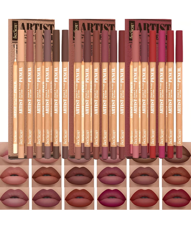 [Velvet Matte Lip Liner] 6pcs Long-Lasting Velvet Matte Lip Liner Pencils Set | Non-Drying & Perfect for Lining & Filling Lips