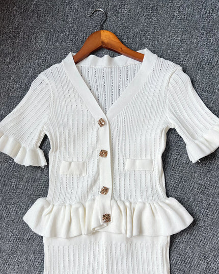 YuooMuoo Brand Fashion One-piece Knitted Maxi Dress Women Elegant V-neck Ruffled Slim Waist Bodycon Sweater Dress Party Vestido