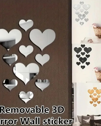 1Set 3D Love Hearts Mirror Wall Sticker Decal Wall Art Removable Wedding Decoration Kids Room Decoration Toilet Table Stickers