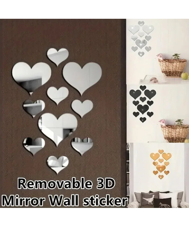 1Set 3D Love Hearts Mirror Wall Sticker Decal Wall Art Removable Wedding Decoration Kids Room Decoration Toilet Table Stickers