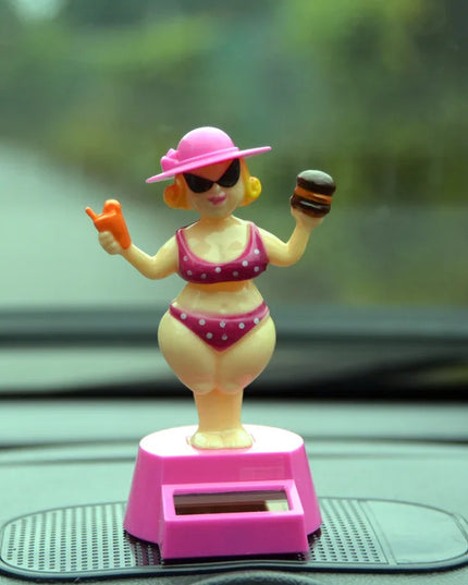 1 pc Car Decoration Solar Decoration Bobblehead Doll Cartoon RichWoman Modeling Decoration Gift Creative Interior Car Supplies