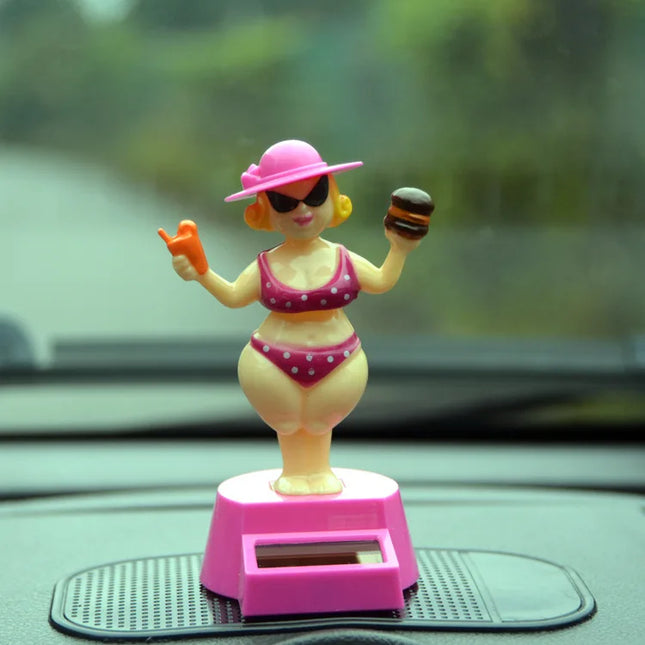 1 pc Car Decoration Solar Decoration Bobblehead Doll Cartoon RichWoman Modeling Decoration Gift Creative Interior Car Supplies