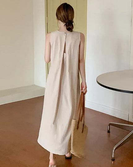 NYFS 2025 Summer New Korea Woman Dress Vestidos Robe Elbise Loose Plus Size Solid Sleeveless Backless Long Dress L-4XL