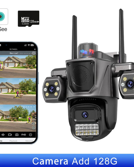 IP Camera Triple Lens Outdoor Sound Fills Speaker WiFi Camera AI Human Detection Auto Tracking PTZ HD Video Surveillance iCSee