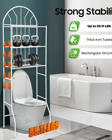 3 Tier Toilet Shelf, Over The Toilet Storage Organizer, Heavy Duty 55lbs Metal Bathroom Shelf with Large Platforms