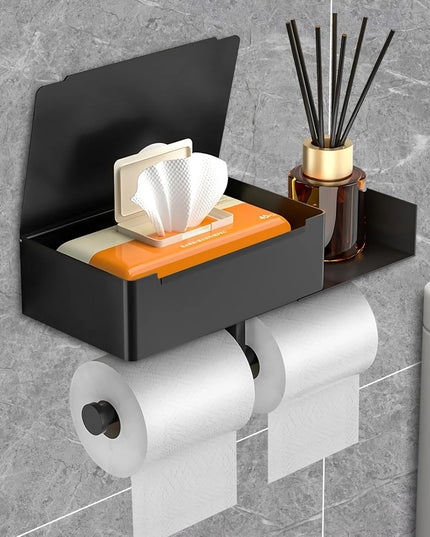 Toilet Paper Holder with Shelf Stainless Steel Paper Box Wall Mounted Wipes Holder for Bathroom Flushable Wipes Storage Holder
