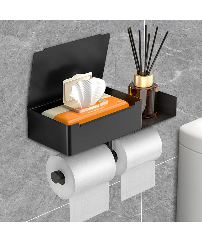 Toilet Paper Holder with Shelf Stainless Steel Paper Box Wall Mounted Wipes Holder for Bathroom Flushable Wipes Storage Holder