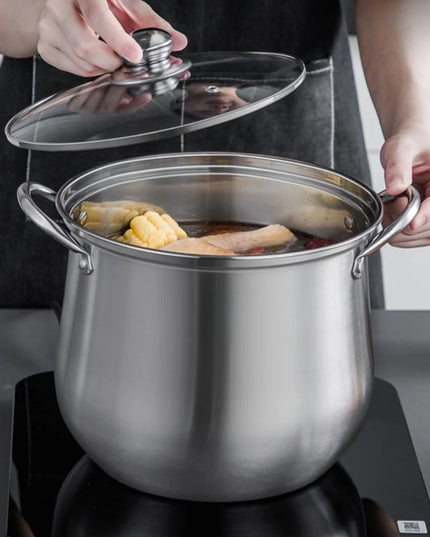 1pc Large Stainless Steel Stock Pot - Ideal for Soups, Stews, and More - Durable, Easy to Clean - Essential Kitchen Gadget