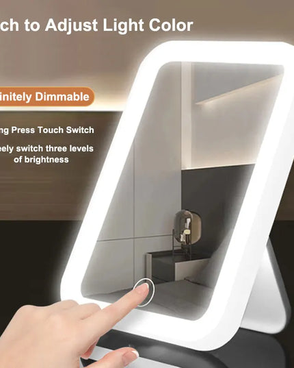 3 Colors LED Vanity Mirror with Touch Screen USB Rechargeable Dimming Makeup Mirror 3 Brightness Portable