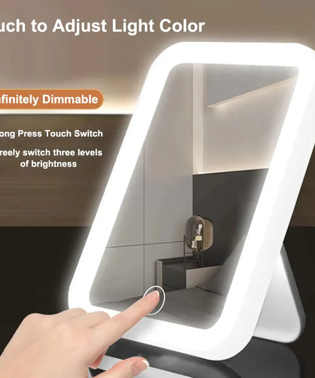 3 Colors LED Vanity Mirror with Touch Screen USB Rechargeable Dimming Makeup Mirror 3 Brightness Portable