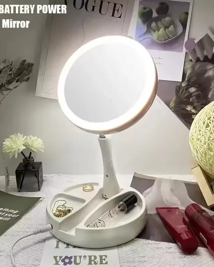 1X 10x Magnifying Vanity Mirror with LED Lighted Flexible Foldable Desk Makeup Mirror Lighting Dressing Makeup Lamp