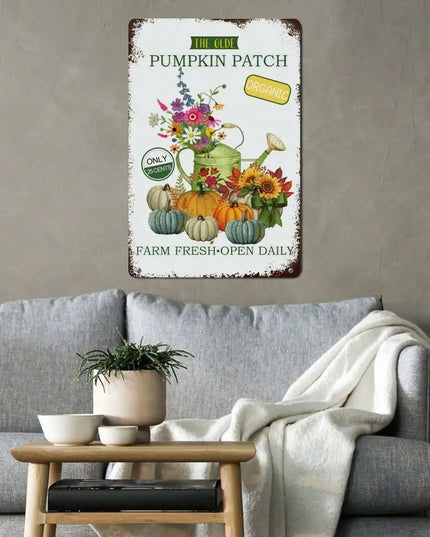 1pc Fall Decor Pumpkin Patch Tin Sign Farmhouse Wall Art Thanksgiving Halloween Autumn Gifts Back-to-school season