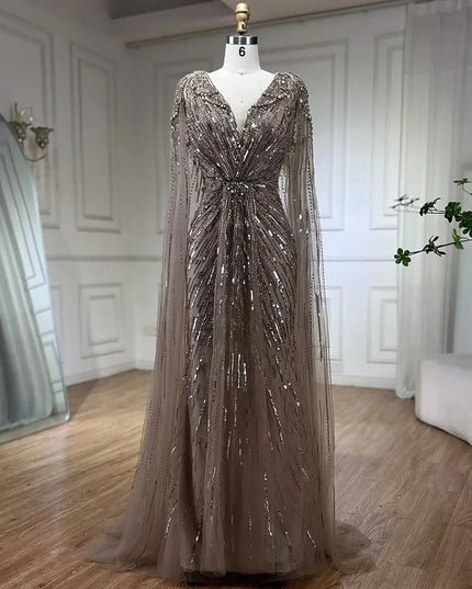 Serene Hill Turquoise Mermaid Evening Dresses Gowns 2025 with Beaded Cape Sleeves Design Customize Wedding Party BLA72168A