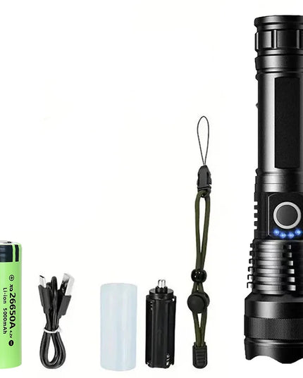 High Power Strong Light Long Range LED Flashlight USB Rechargeable Defense Flashlight Outdoor Telescopic Zoom Super Bright Torch