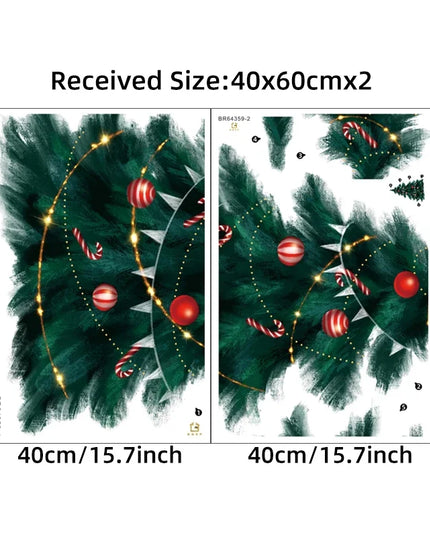 95cm Tall Large Deep Green Christmas Tree Merry Christmas Wall Stickers for Living Room Bedroom Kitchen Festival Decorative PVC