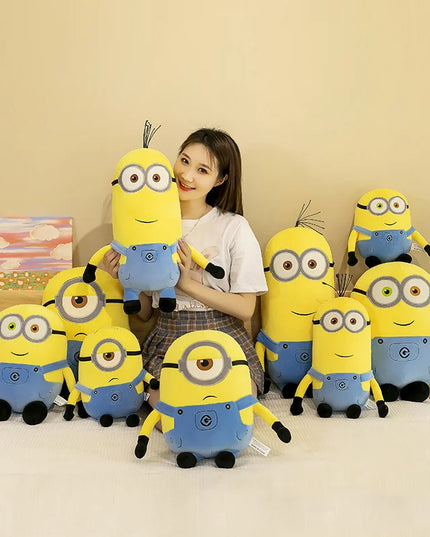 Minions Movie Periphery Yellow Plush Bob Plush Stuart Stuffed Toys In Jeans Soft Dolls Pillow Decoration Children Birthday Gift