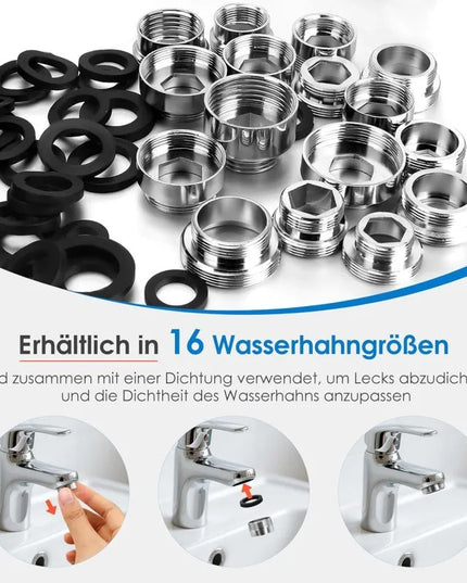 【16 Pcs Adapters + 32 Seals】Universal Faucet Adapter Set, Thread Converter for Kitchen Bathroom Sink Nozzle Accessories