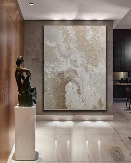Beige White Painting Wabi-Sabi Texture Wall Art Neutral White Abstract Handmade Painting on Canvas Wall Decor For Living Room