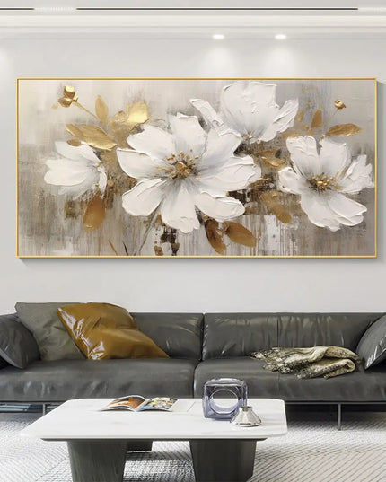 Abstract Flower Oil Painting on Canvas Large Wall Art Minimalist Floral Art Custom handmade Painting White Decor For Living Room