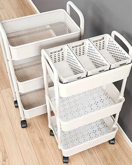 Versatile Multi-Tier Storage Cart - White Plastic, Perfect for Kitchen, Bathroom & Bedroom Organization
