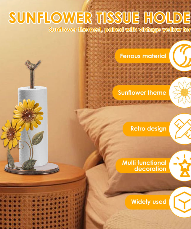 Sunflower Iron Roll Paper Towel Holder Bathroom Tissue Vertical Stand Kitchens Toilet Storage Countertop Accessories