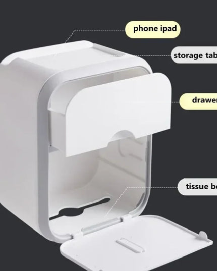 Wall Mount Toilet Paper Holder Waterproof Tissue Storage Box Multi Function Bathroom Organizer with Lid Rustproof