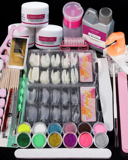 Nail Acrylic Powder and Liquid Monomer Nails Art Decoration For Manicure Set Kit Crystal Nail Glitter 3D Nail Tips Carving Tools