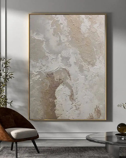 Beige White Painting Wabi-Sabi Texture Wall Art Neutral White Abstract Handmade Painting on Canvas Wall Decor For Living Room