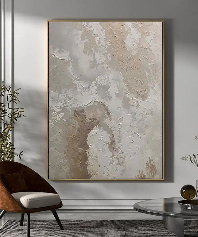 Beige White Painting Wabi-Sabi Texture Wall Art Neutral White Abstract Handmade Painting on Canvas Wall Decor For Living Room