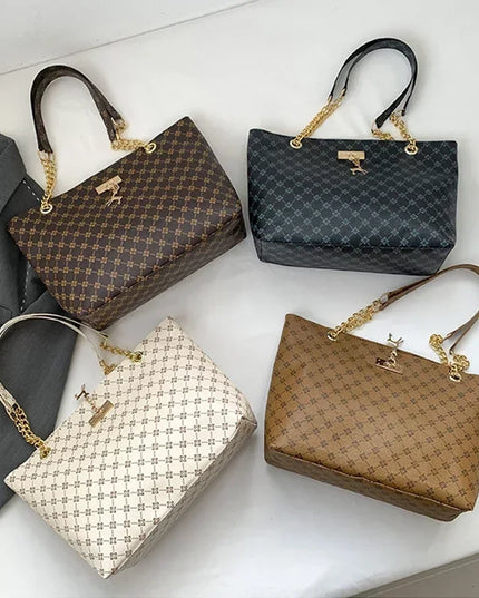 1pcs Fashionable Large Capacity Handbag Texture PU Leather Tote Women Bag with Hanging Accessories Shoulder Bag