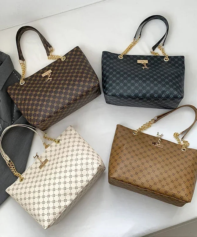 1pcs Fashionable Large Capacity Handbag Texture PU Leather Tote Women Bag with Hanging Accessories Shoulder Bag