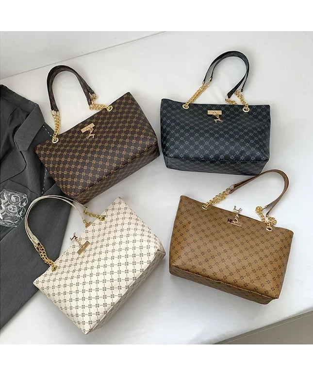 1pcs Fashionable Large Capacity Handbag Texture PU Leather Tote Women Bag with Hanging Accessories Shoulder Bag