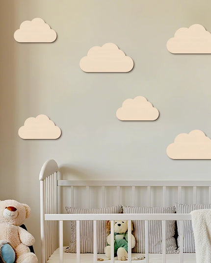 6Pcs Cloud Wall Sticker Wooden Clouds Wall Decor Reusable Wall Decoration for Bedroom Kid's Room Wall Art Wall Decorations