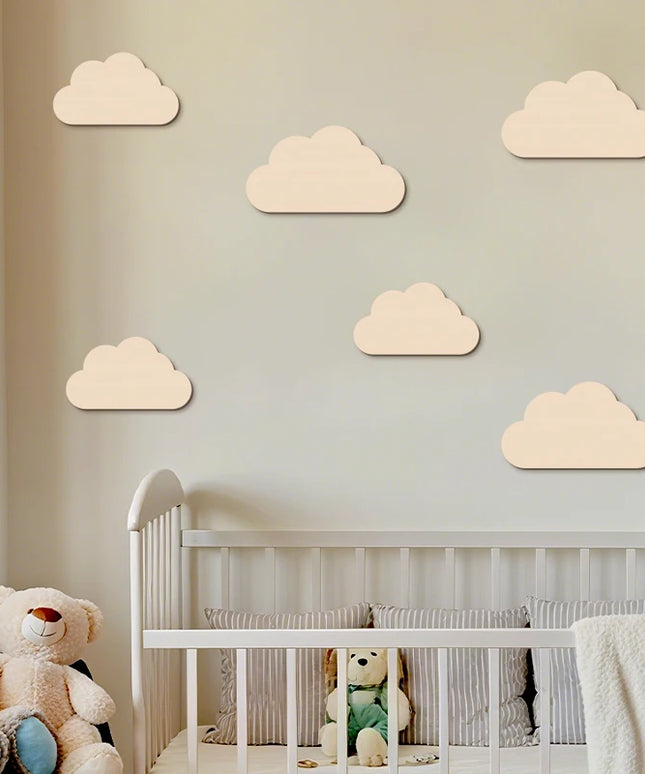 6Pcs Cloud Wall Sticker Wooden Clouds Wall Decor Reusable Wall Decoration for Bedroom Kid's Room Wall Art Wall Decorations