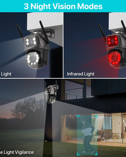 4K 8MP HD Wifi PTZ Camera Outdoor 4MP Dual Lens Dual Screen AI Auto Tracking IP Camera CCTV Audio Video Surveillance P2P iCSee