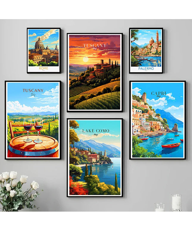 Italy City Travel Poster Paris Rome Milan Tuscany Venice Sardinia Canvas Painting Wall Art Picture for Living Room Home Decor