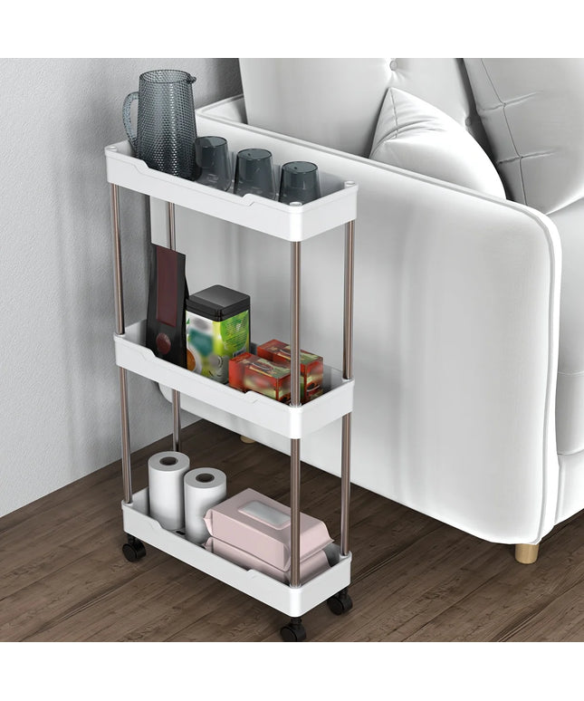 1pc Bathroom Storage Rack With Wheels, 3/4 Layer Rolling Utility Cart, Bathroom Storage Organizer, Multi-purpose Utility Cart, M