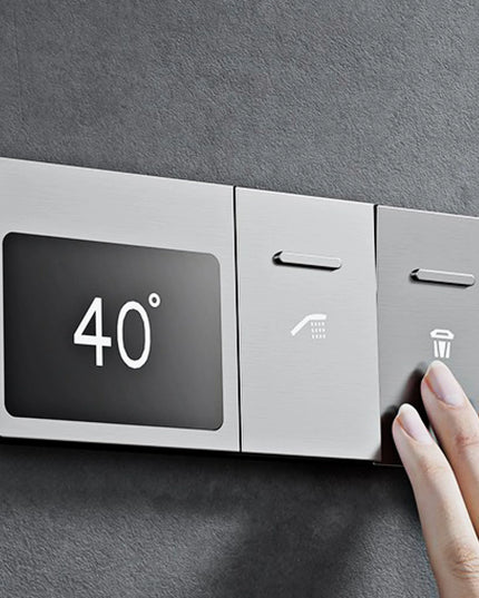 Luxury gun gray brass LED digital display shower system with wall mounted design, simple bathroom faucet for hot and cold water