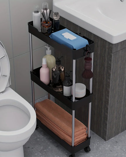 1pc Bathroom Storage Rack With Wheels, 3/4 Layer Rolling Utility Cart, Bathroom Storage Organizer, Multi-purpose Utility Cart, M